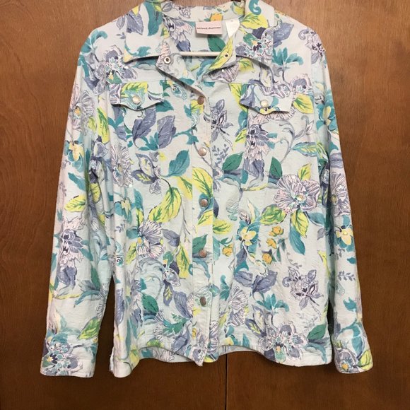 Alfred Dunner Jackets & Blazers - Floral Denim Jacket with snaps & sequences XL
